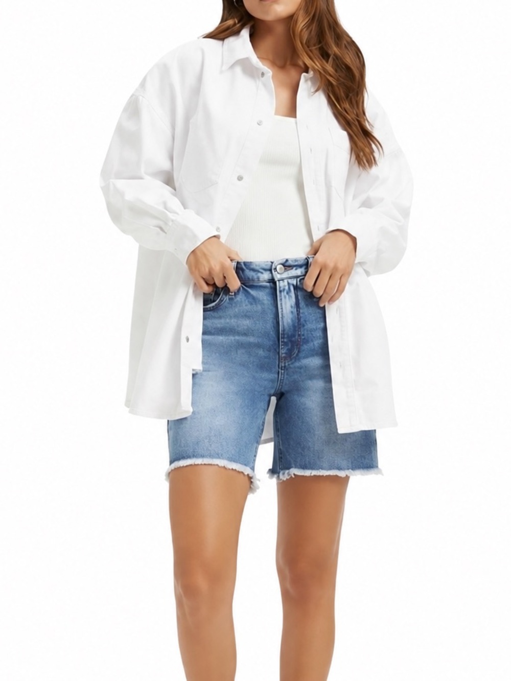 Good American Oversized White Denim Shacket (Size 1/2)
